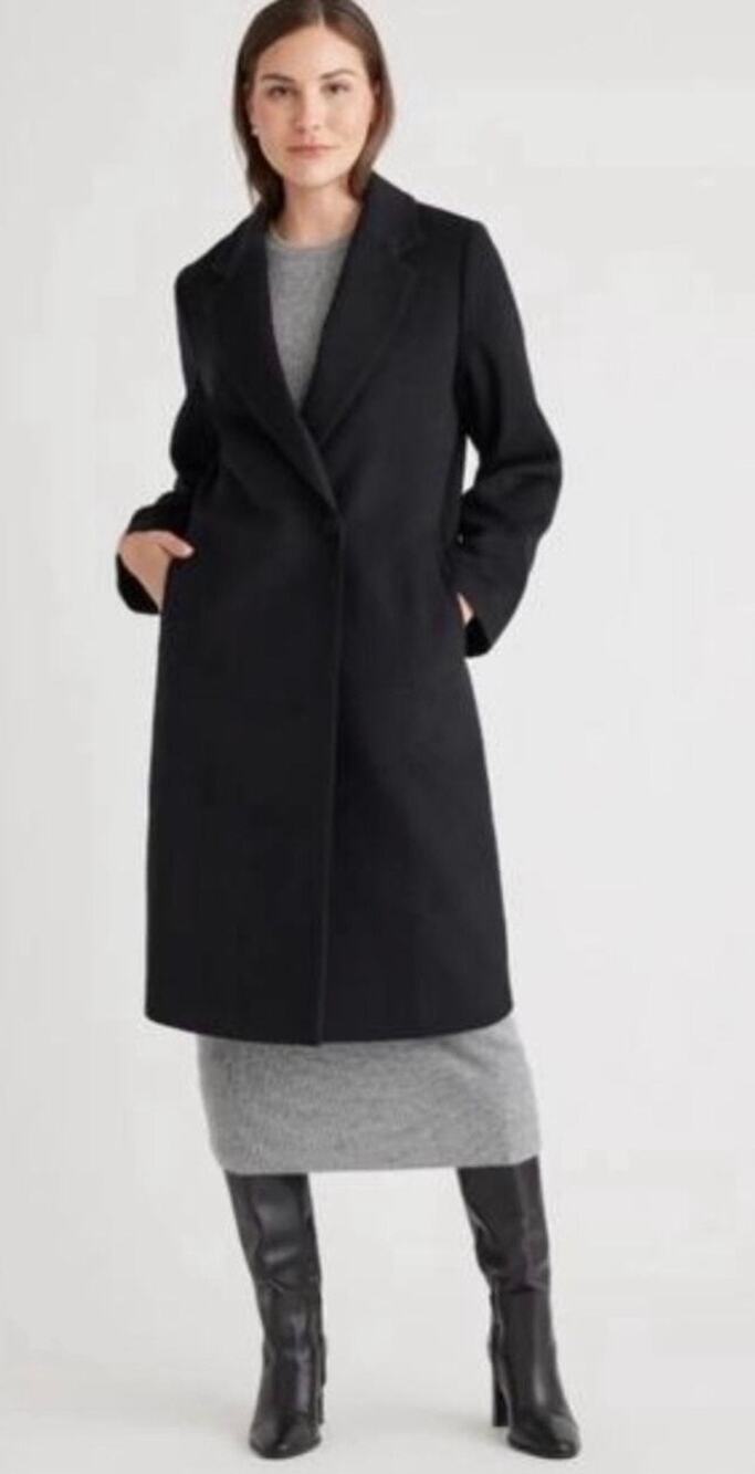 Quince Black 90% Wool 10% Cashmere Single Breasted Long Coat M Capsule Old Money